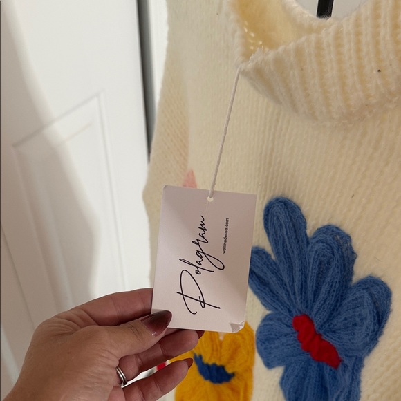 Polagram Cream Sweater with Colorful Floral Accents - Picture 3 of 8